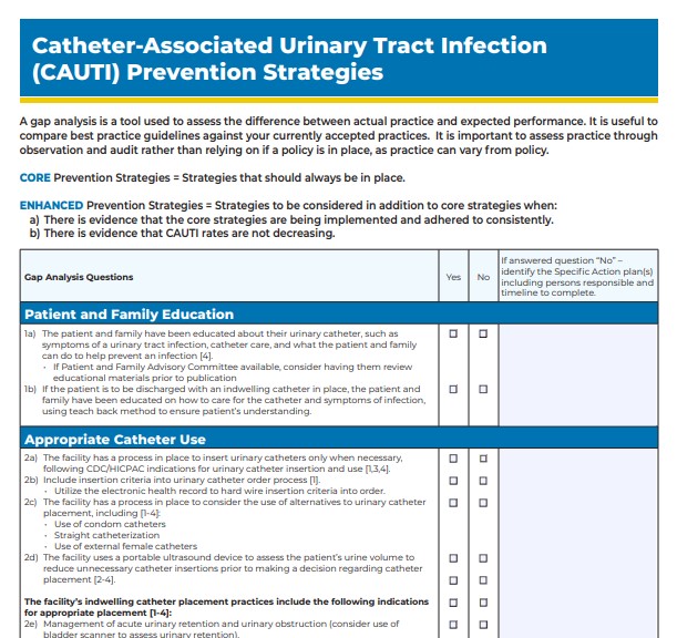 Catheter-Associated Urinary Tract Infection (CAUTI) Prevention Strategies - Gap Analysis Tool