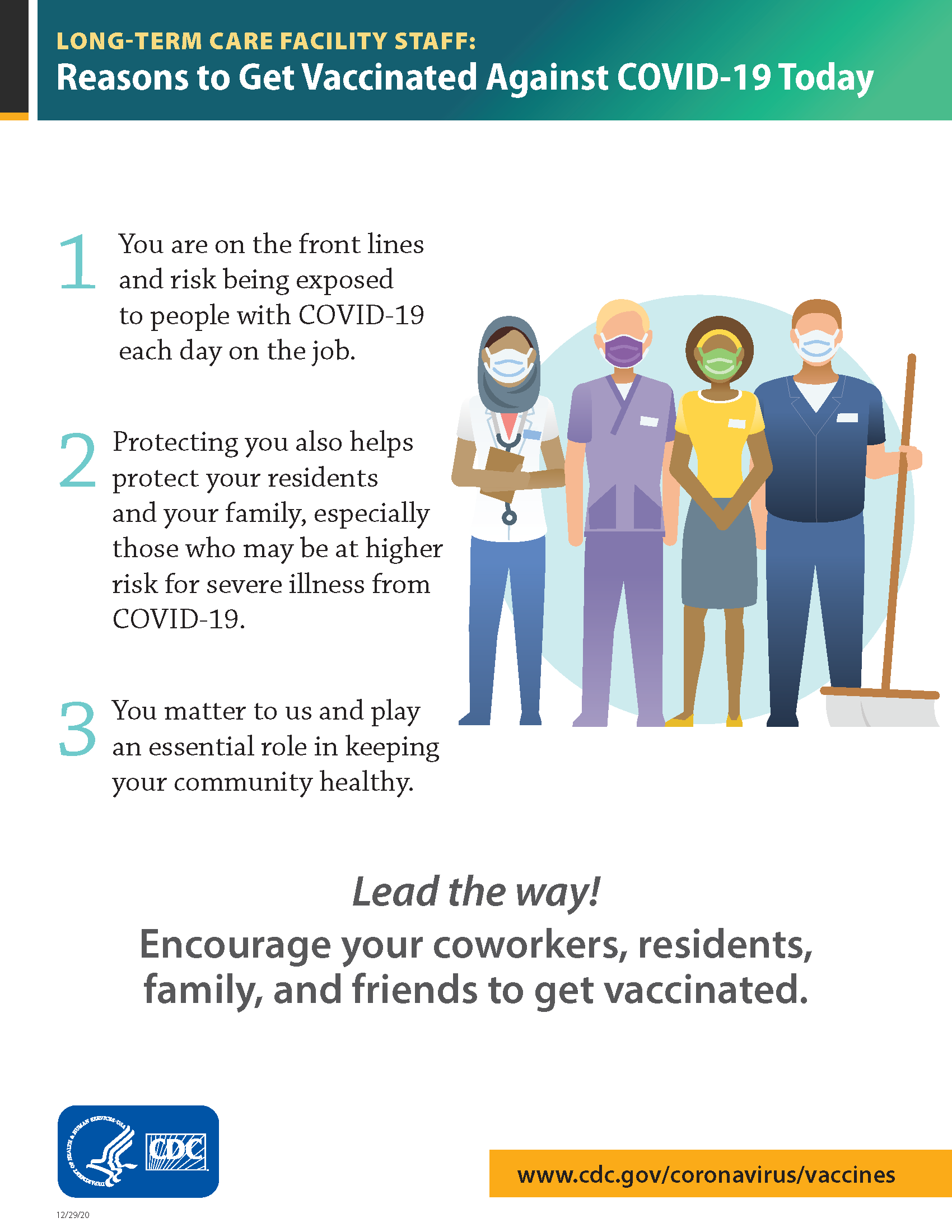 Long-Term Care Facility Staff: Reasons to Get Vaccinated Against COVID-19 Today Flyer
