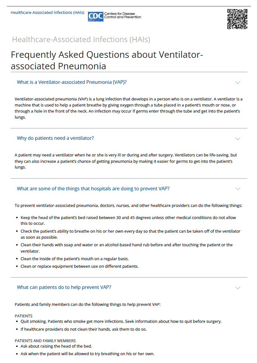 Screenshot of VAP FAQs