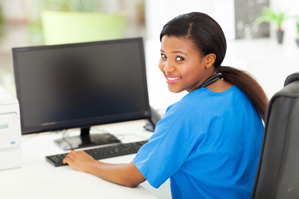 female black nurse in modern office