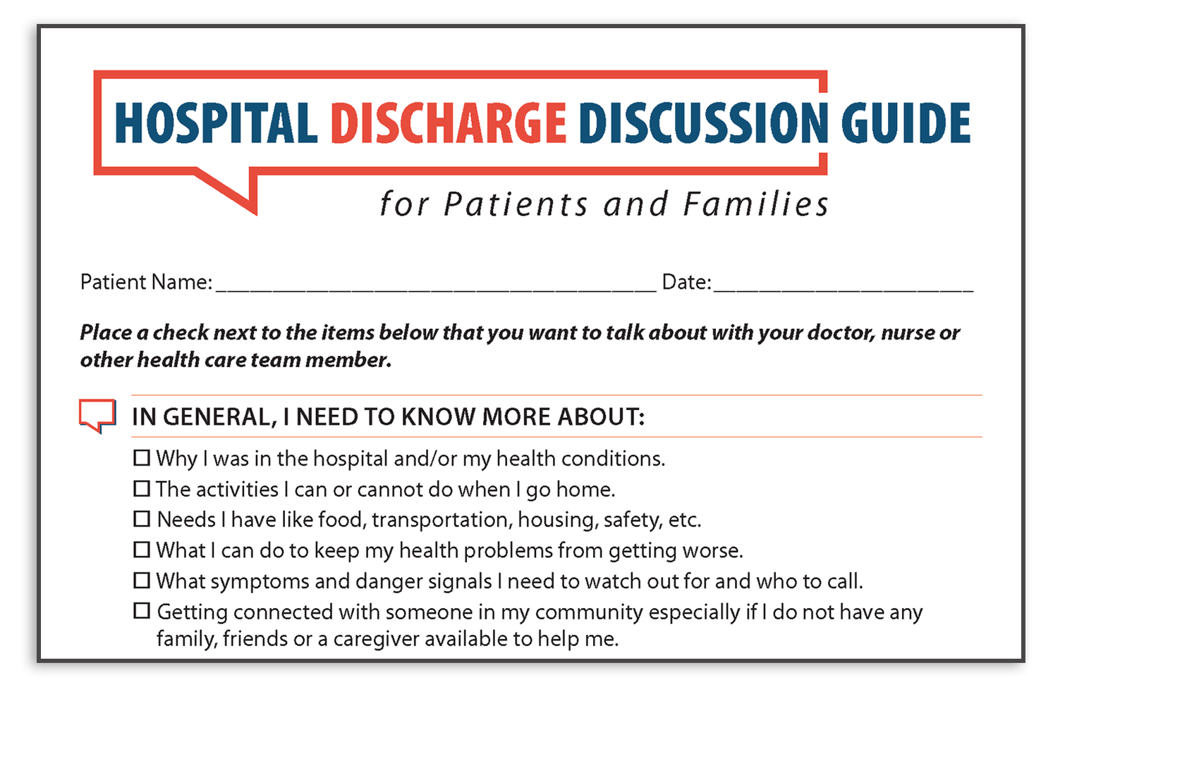 Screenshot of Discharge Guide