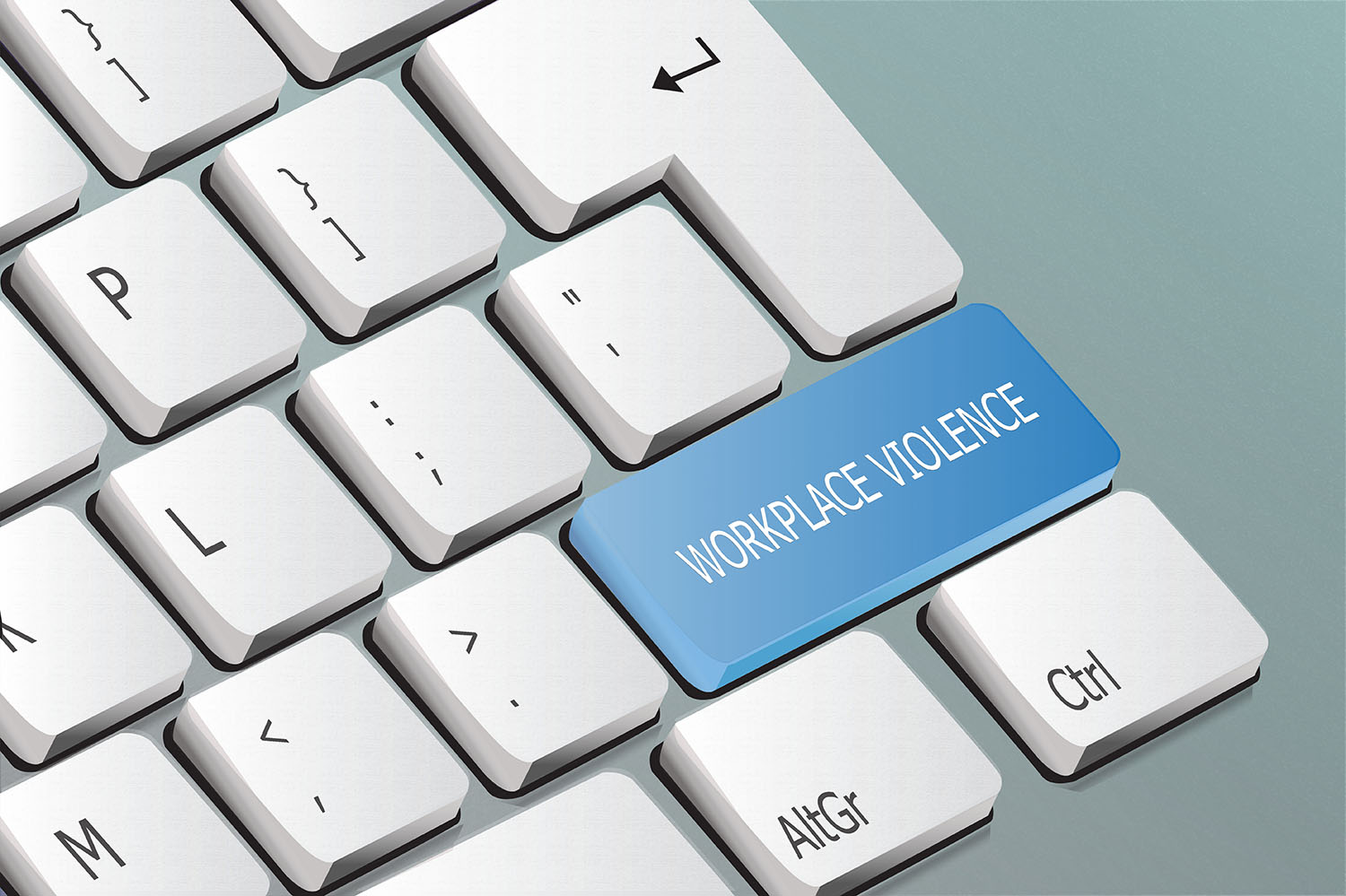Image of keyboard with a blue button named workplace violence