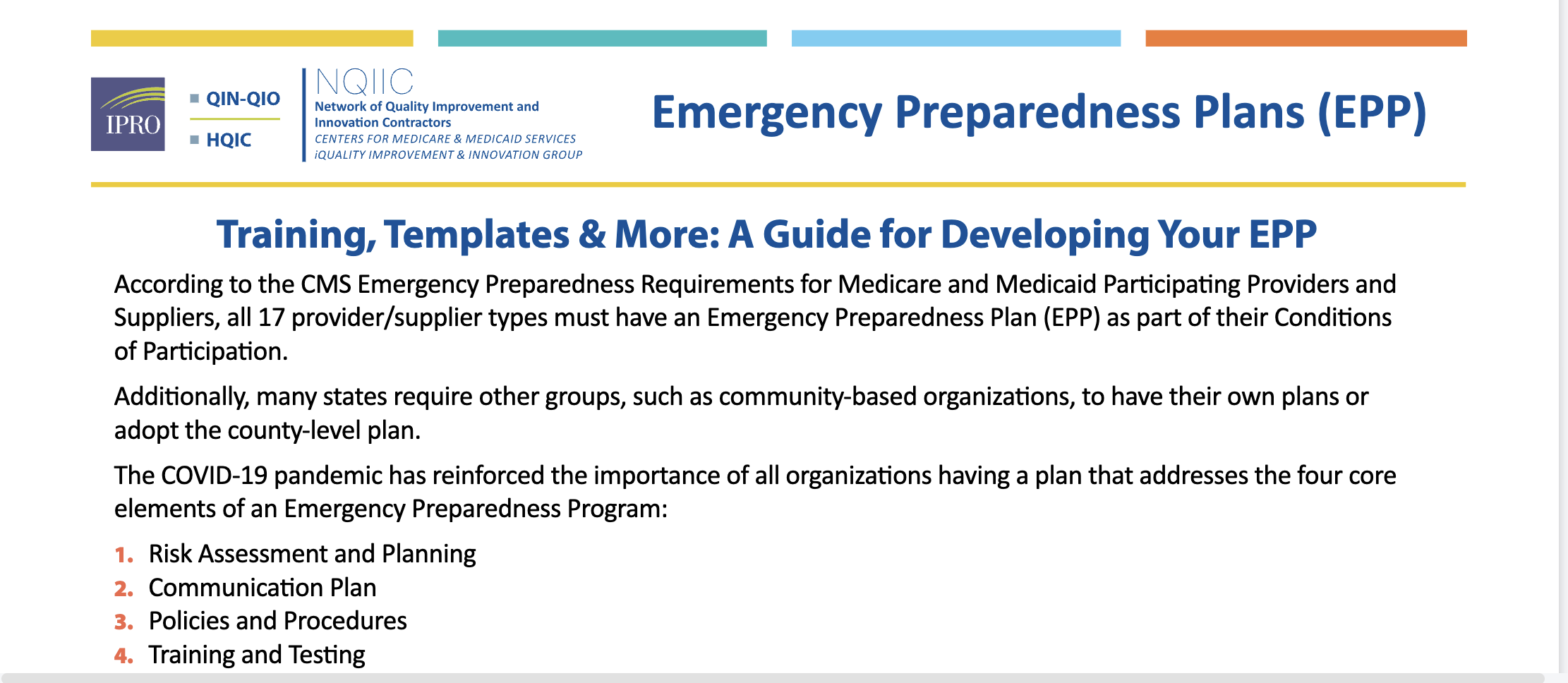 Screenshot of Emergency Preparedness Plan