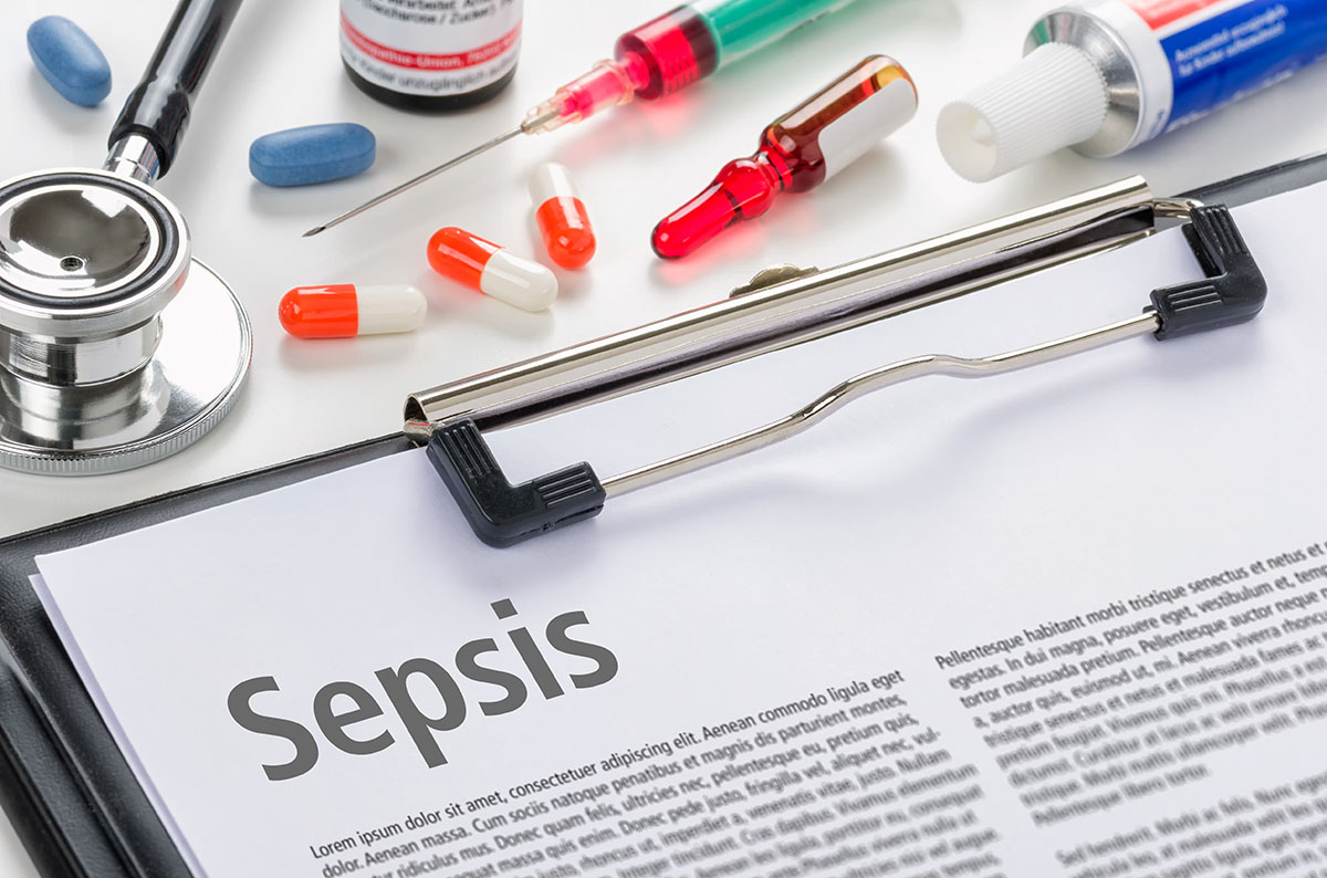 Image of clipboard with a document that says Sepsis