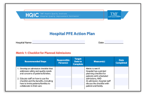 Screenshot of Hospital Person And Family Engagement Action Plan