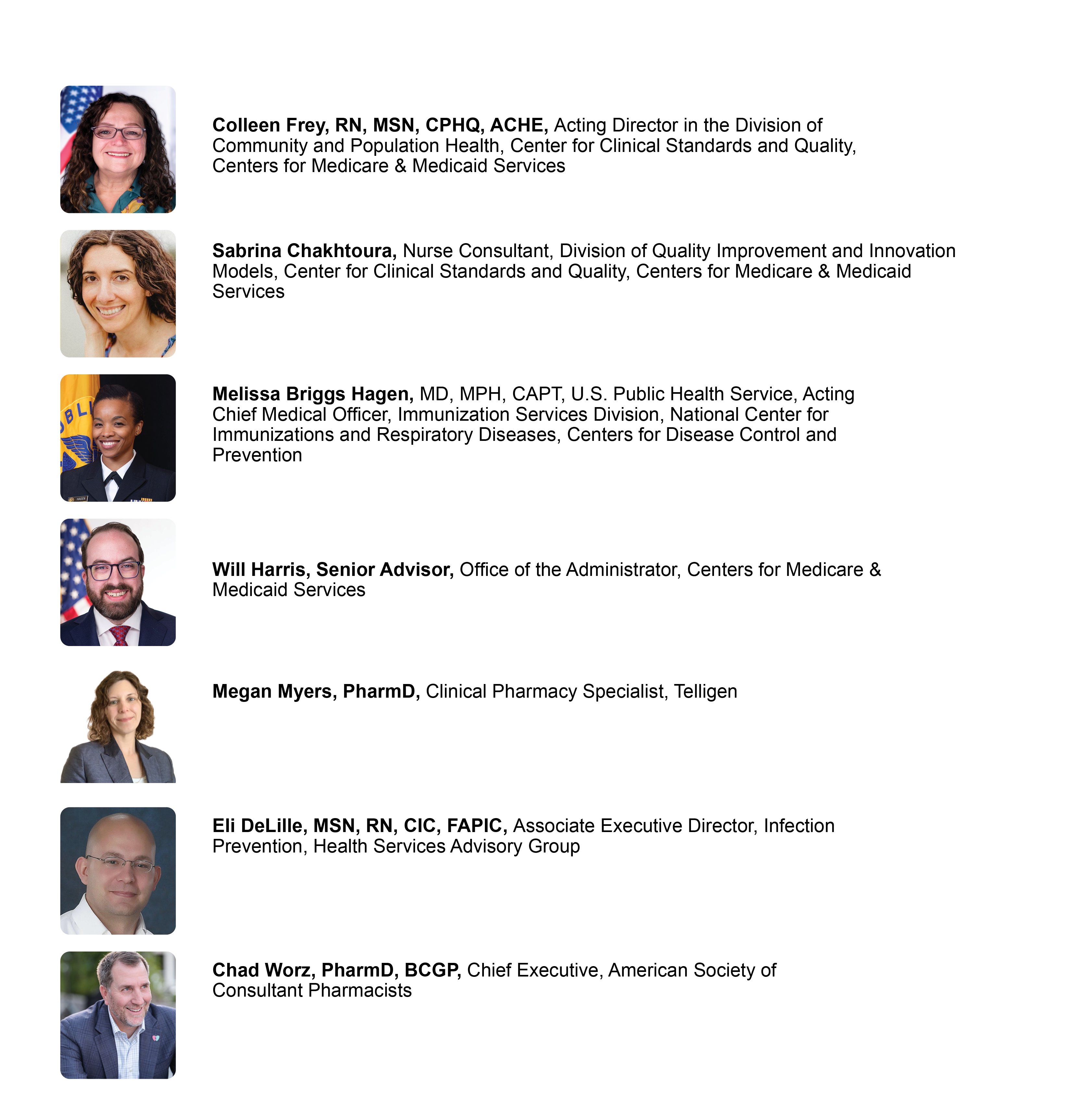 List of speakers for the Overcoming COVID-19 Vaccine Payment Challenges event