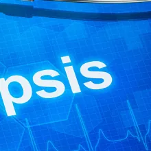 Sepsis word in white front and blue background