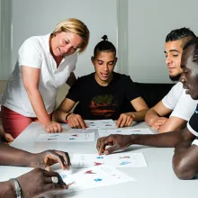 Group collaborating on health care quality improvement project