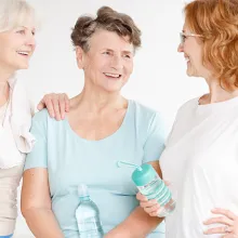 Friends chatting before a workout