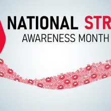 Image of red ribbon with National Stroke Awareness Month