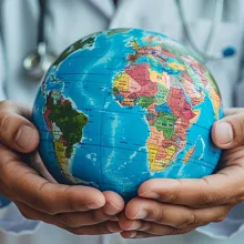 Group of clinicians holding globes