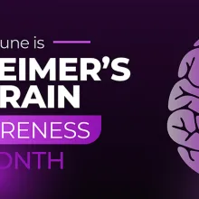 image of the brain with the words 'June is Alzheimer's and Brain Awareness Month'.