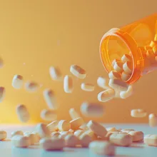 Image of a pill bottle with pills dropping onto a table