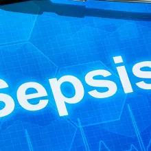 Sepsis word in white front and blue background