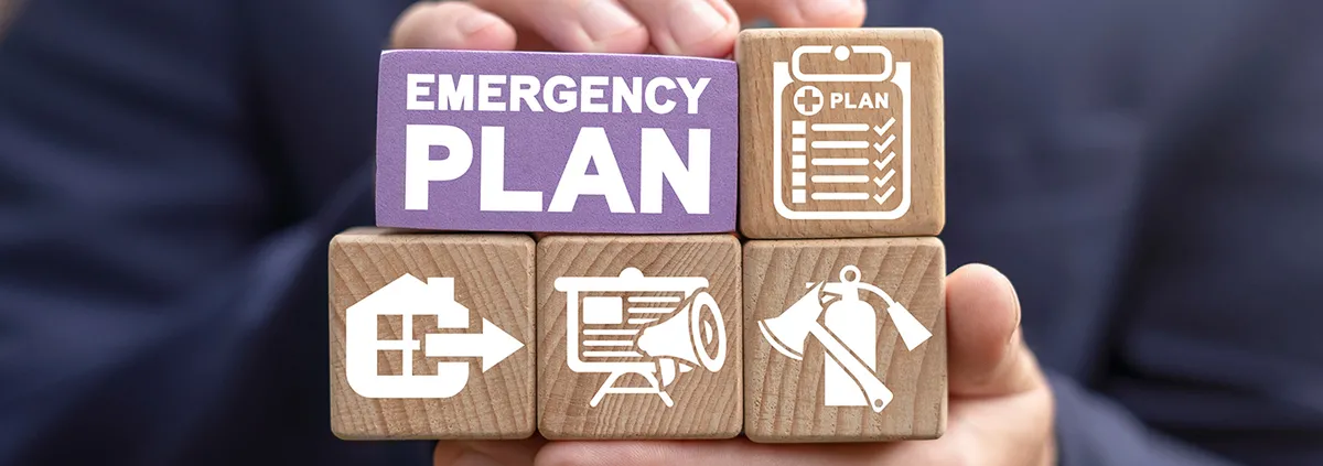 Blocks with icons and the text emergency plan