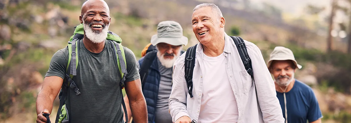 Group of older men hiking 