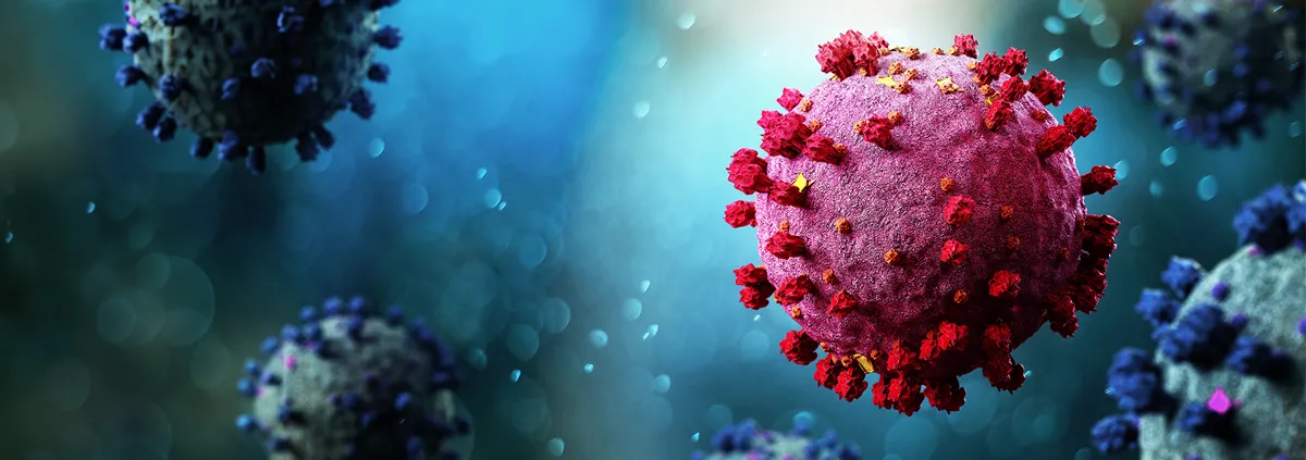 A close up image of the COVID virus.