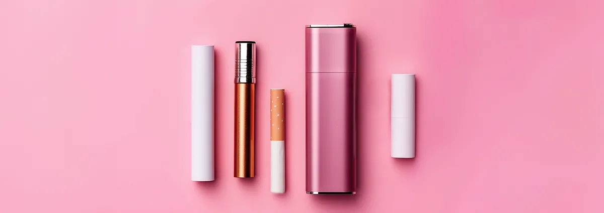 different varieties of nicotine products on a pink background