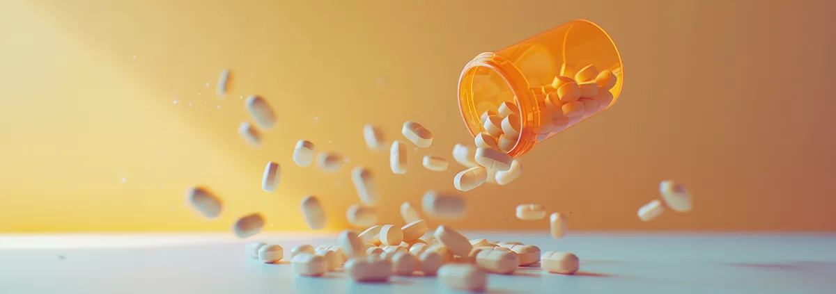 Image of a pill bottle with pills dropping onto a table